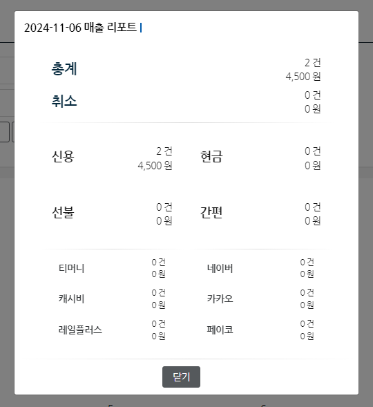 매출달력 상세조회